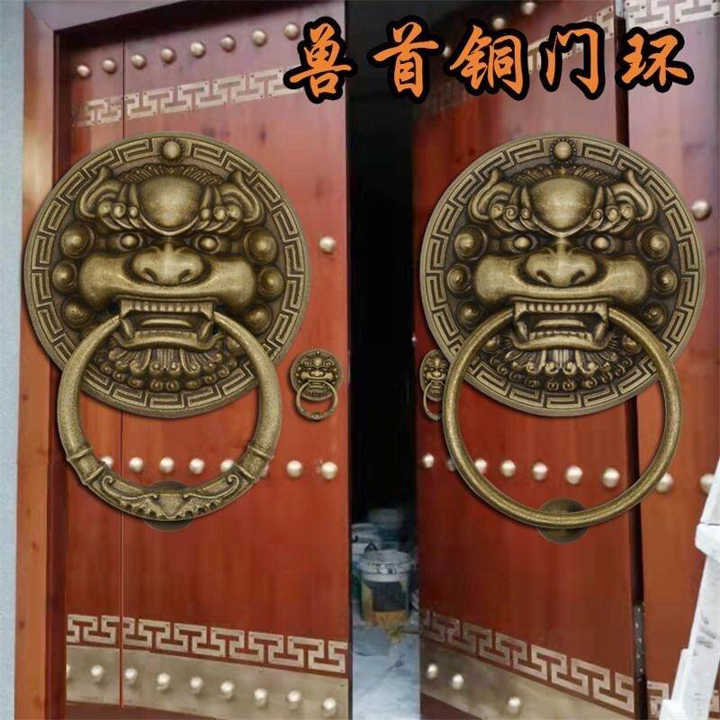 纯铜兽头门环中式仿古拉手虎头麒麟头狮子头老式复古大门把手拉环