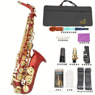 跨境厂家中音华丽降E调萨克斯风萨克斯管金键管体雕红色乐器