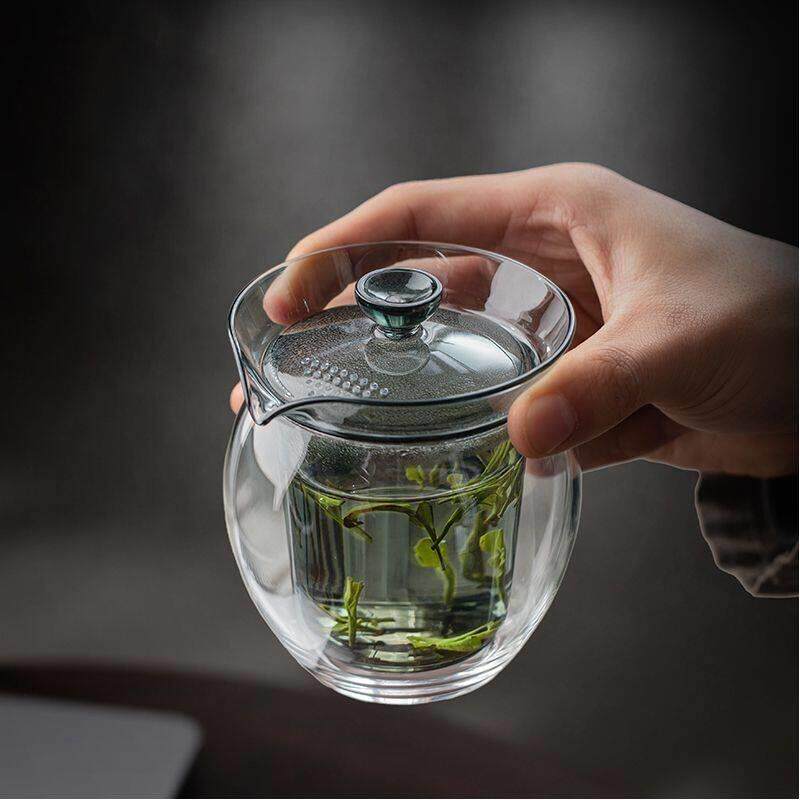 双层玻璃盖碗三才茶碗茶杯套装个人专用茶具绿茶泡茶器过滤手抓壶