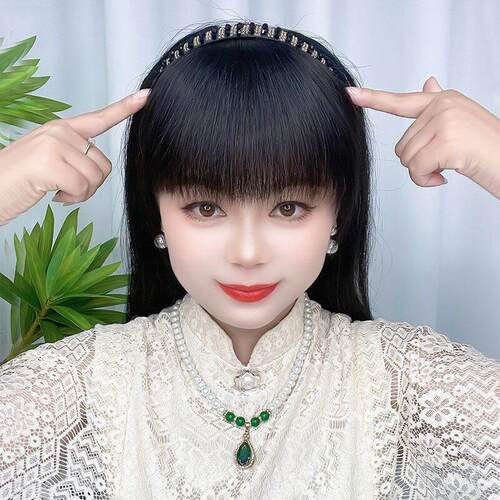 假发女片头顶水钻发箍刘海一体真发自然前额遮白发增发量头顶补发