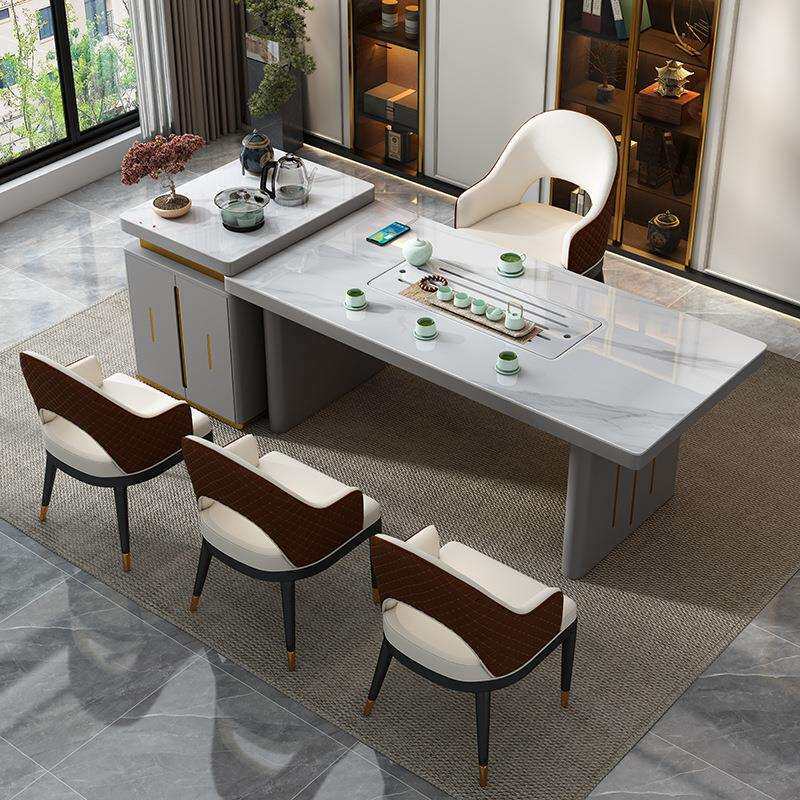 轻奢岩板茶桌家用套装一体阳台茶几现代简约功夫办公室茶台椅组合