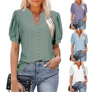 Women'S Summer Business Casual Blouses V Neck Short Sleeve