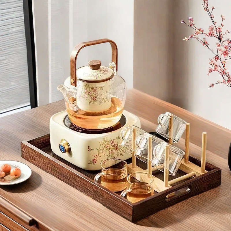 紫藤花电陶炉煮茶器家用烤火炉烧水泡茶煮茶炉小型玻璃煮茶壶全套