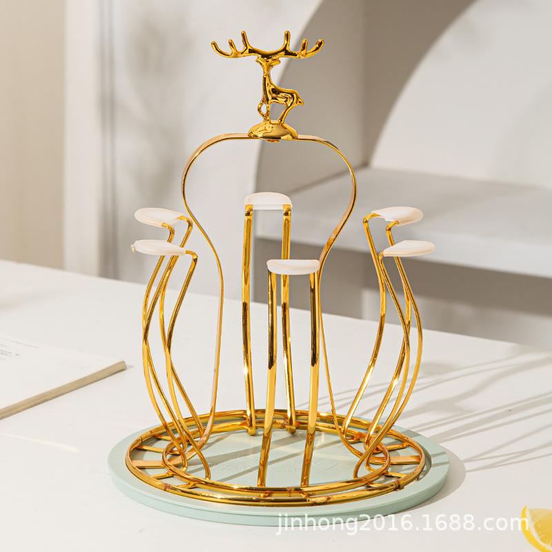 轻奢家用铁艺水杯架厨房置酒杯地玻璃杯倒挂架水具茶杯收纳架