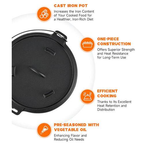 Cast Iron Dutch Oven Outdoor Deep Camp Pot for Camping