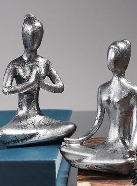 复古瑜伽物金银两色四套瑜伽馆卧客厅书人件房装饰玄关瑜伽四件室