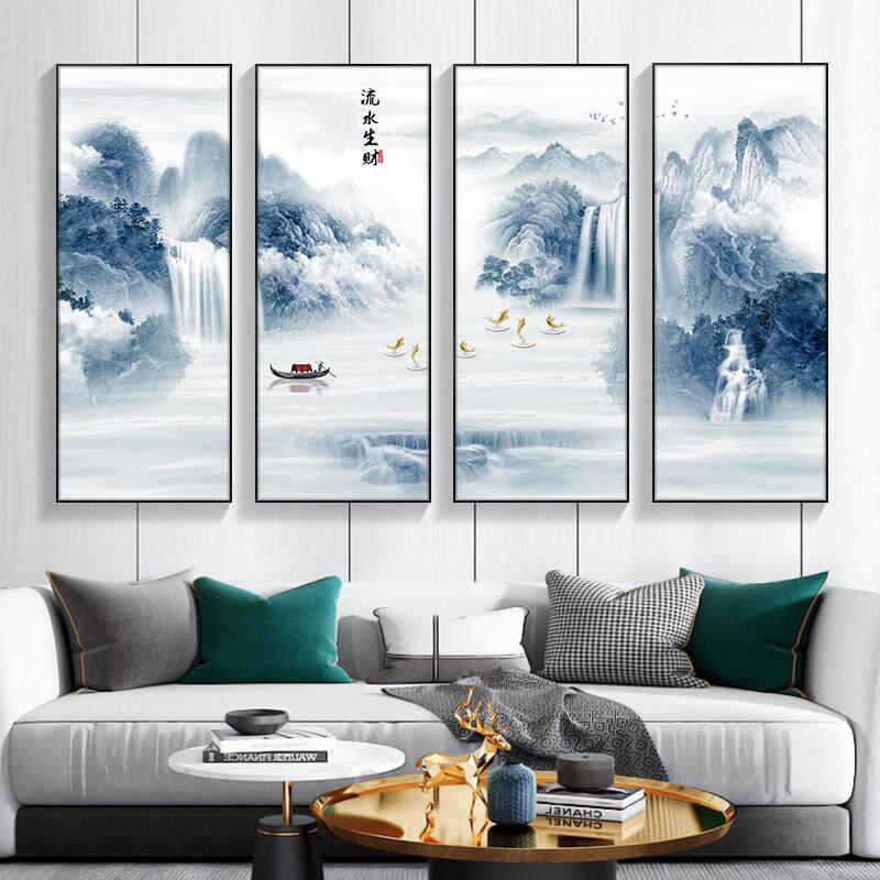 5d四联钻石画满钻2026新款客厅流水生财钻石贴十字绣山水风景大画