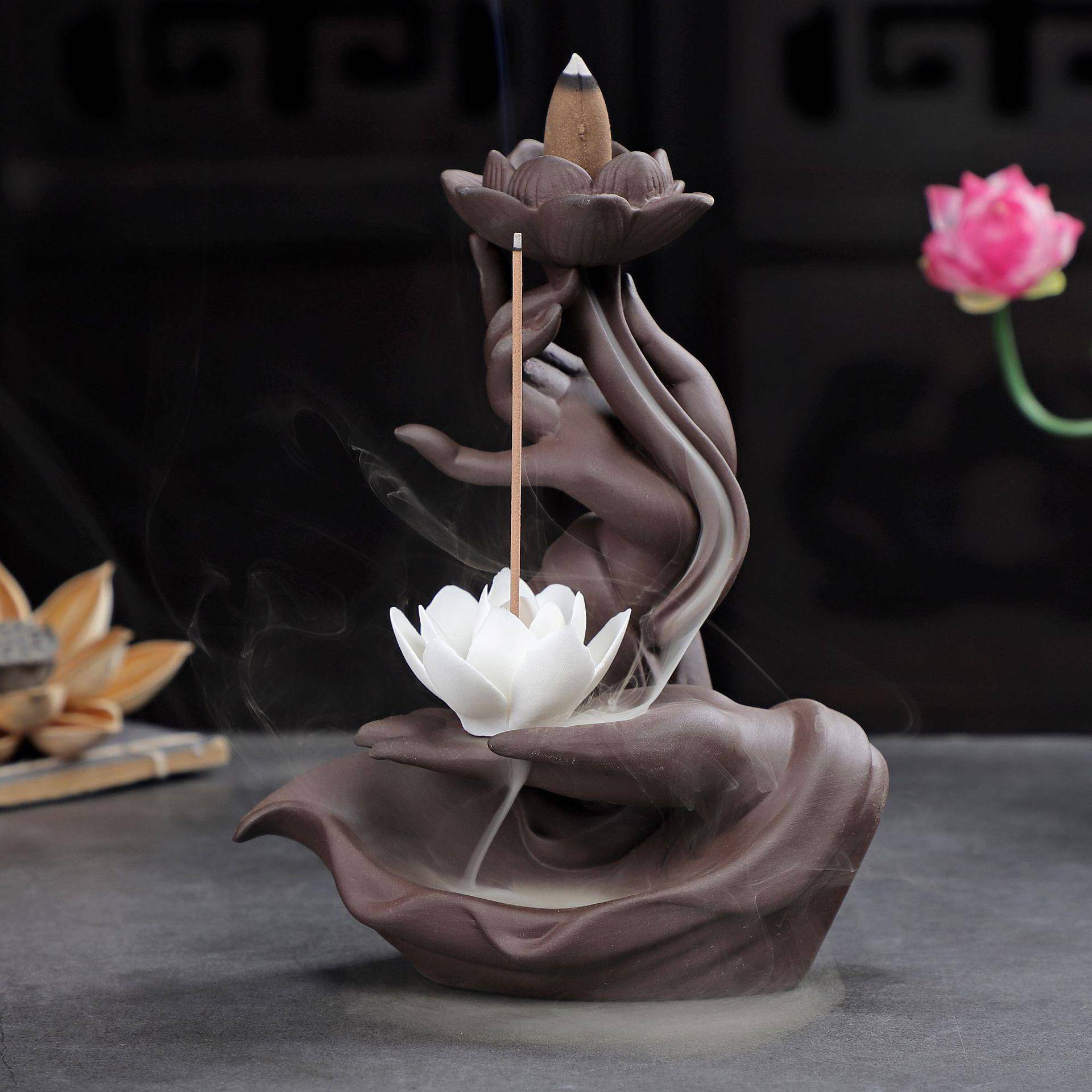 佛手禅意倒流香炉紫砂檀香炉创意香薰大号香道摆件跨境饰品摆件