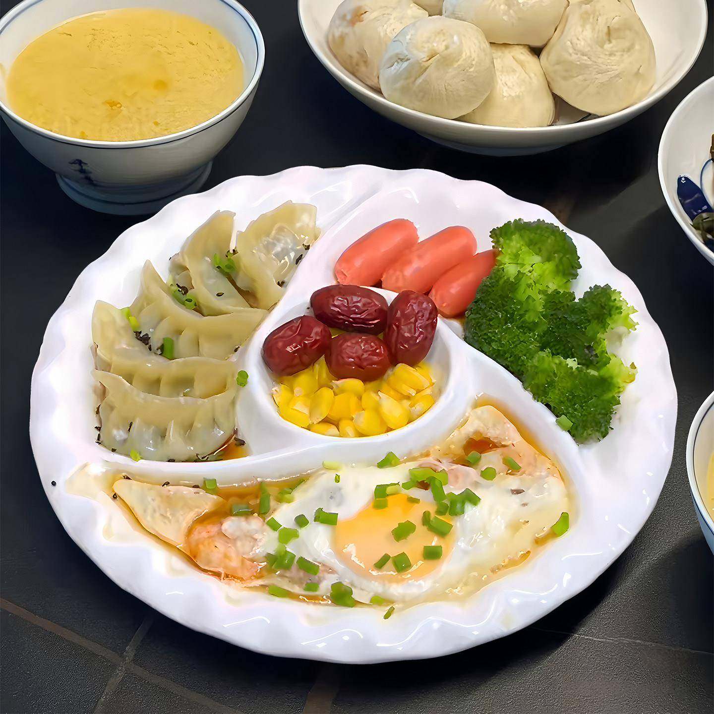 风车盘子蒸盘多格陶瓷早餐盘耐高温蒸菜碟减脂定量餐盘四格分格盘,餐饮具,盘,淘宝优惠券,粉丝福利购,淘宝优惠卷