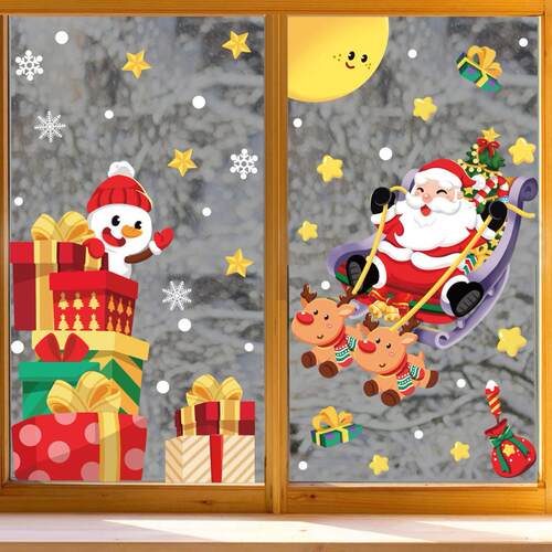 Christmas snow window with Santa Claus moose static sticker