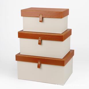 现代约皮质样板衣帽简美纳间房衣柜皮衣物收纳箱高颜值小扣装 饰箱