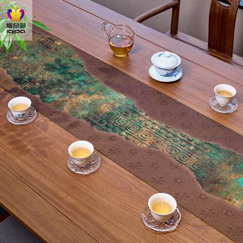 iqipa青铜新中桌旗茶席防水桌茶桌垫式布高级 ZDWHC010餐桌茶台旗