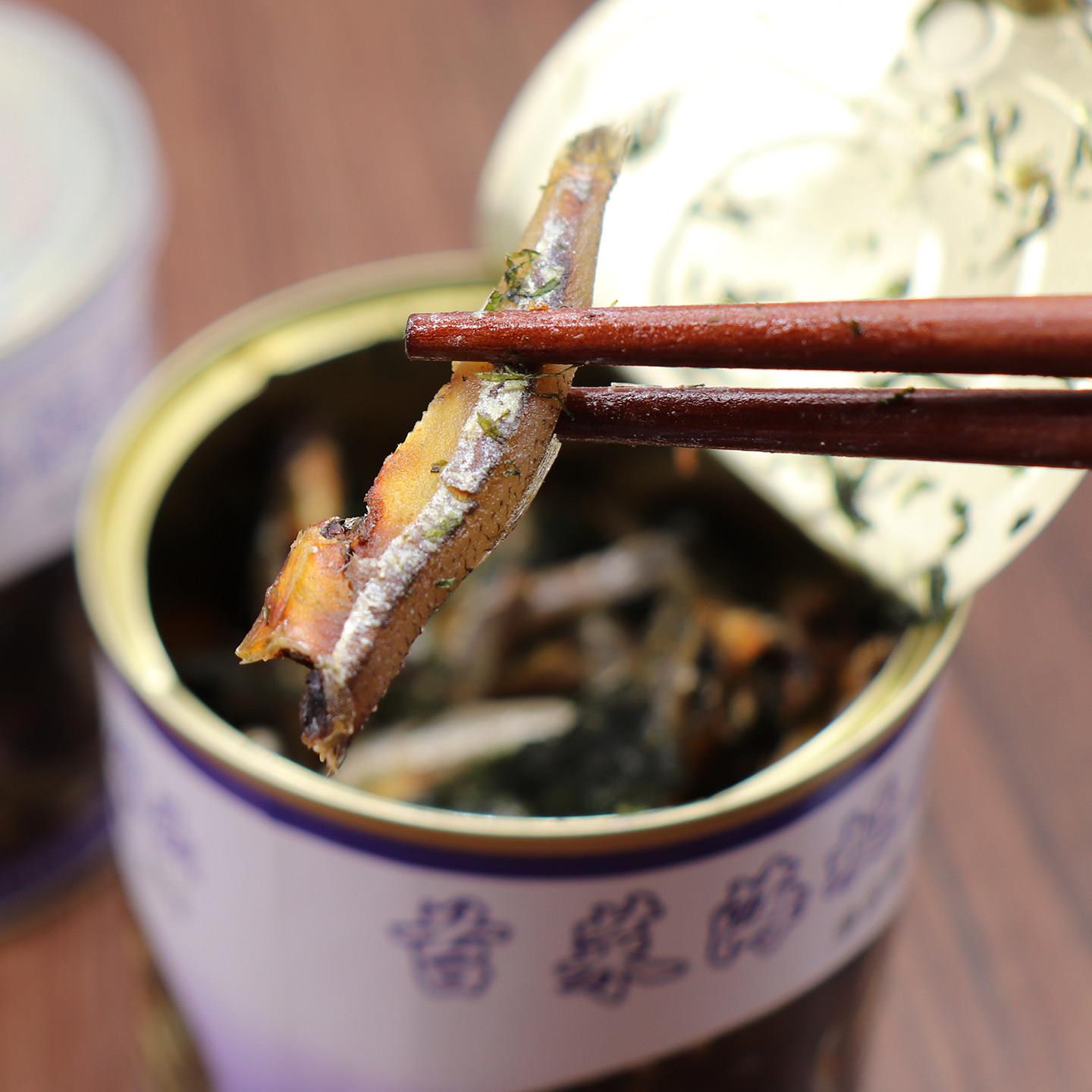新品宁波特产苔菜海蜒鱼海苔味小鱼干罐头开罐即食海鲜零食小吃下