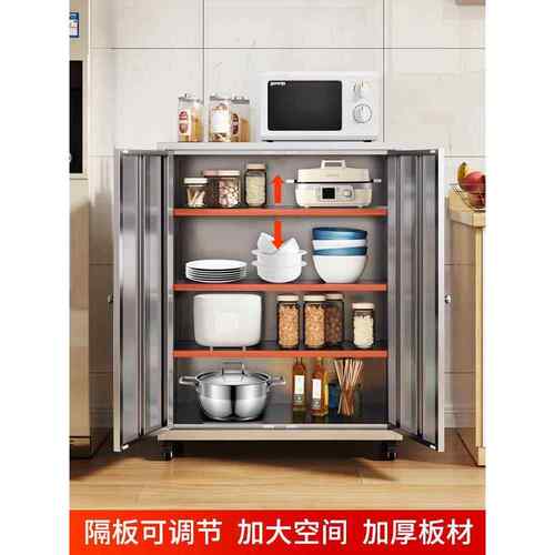 304不锈钢厨房玻璃门碗柜餐边柜家用厨房橱柜餐厅柜收纳柜储