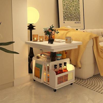 白色升降茶KFI几折叠餐桌移动推柜车茶桌台茶可两用客厅沙发边全