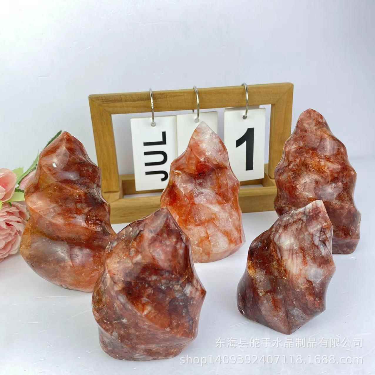 天然红胶花原石矿石摆件把玩石能量石火炬家居办公装饰石水晶碎石