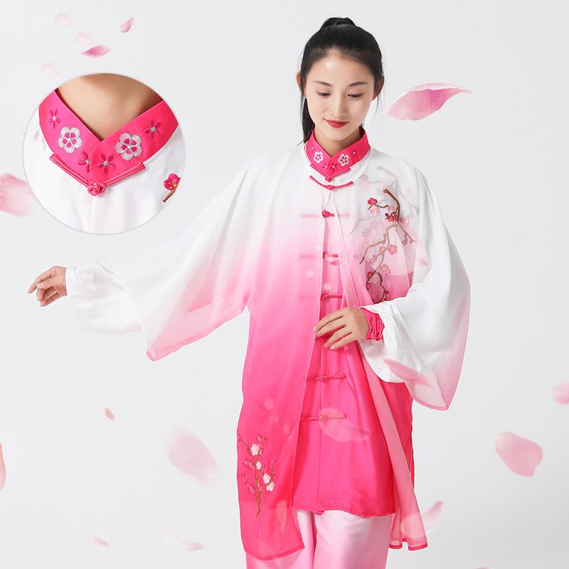 正品款太极拳服女纱渐变色件套刺披绣表演比赛练三功新武术男春秋