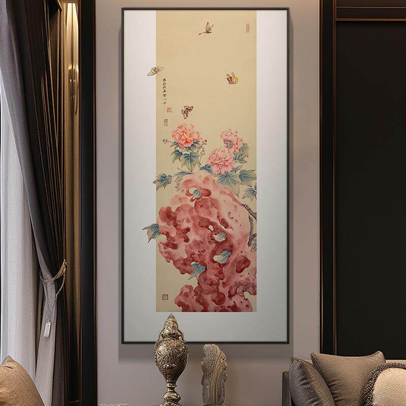 新中式入户玄关花鸟装饰画复古风酒店民宿餐厅挂画书房茶室高档画