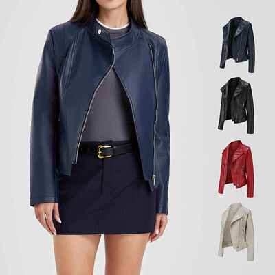 Women's slim-fit faux leather jacket loose-fitting