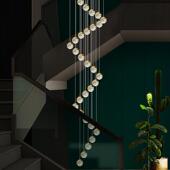 复式 旋转水晶楼梯吊灯现代轻奢气泡圆球简约跃层loft小公寓长吊灯