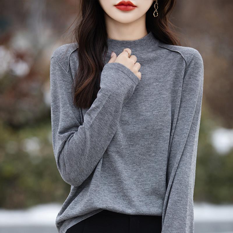 秋冬宽松显瘦灰色减龄打底衫女2025新款内搭洋气大码女装针0922z