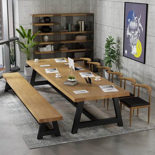 实木办公会议休闲桌椅简约餐厅酒店长条桌职员工板式电脑工作桌子