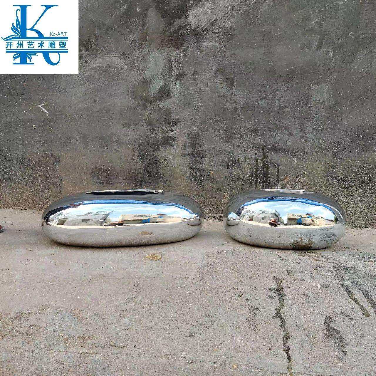 现代创意水滴花槽圆形玻璃钢鹅卵石电镀摆件雕塑户外园林景观装饰