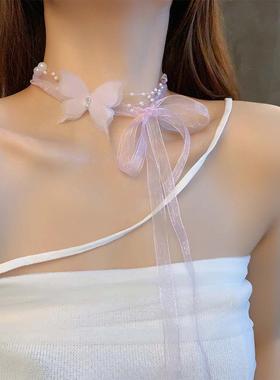 项链手链两用复古黑色花朵绑带