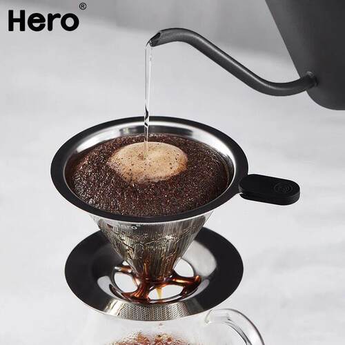 hero手冲V60咖啡过滤网家用不锈钢滤杯滴漏式漏斗免滤纸咖啡壶