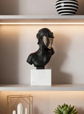 玄关摆件现雕代简约电样板房客厅视柜蒙面纳NYS维斯人像艺术工艺