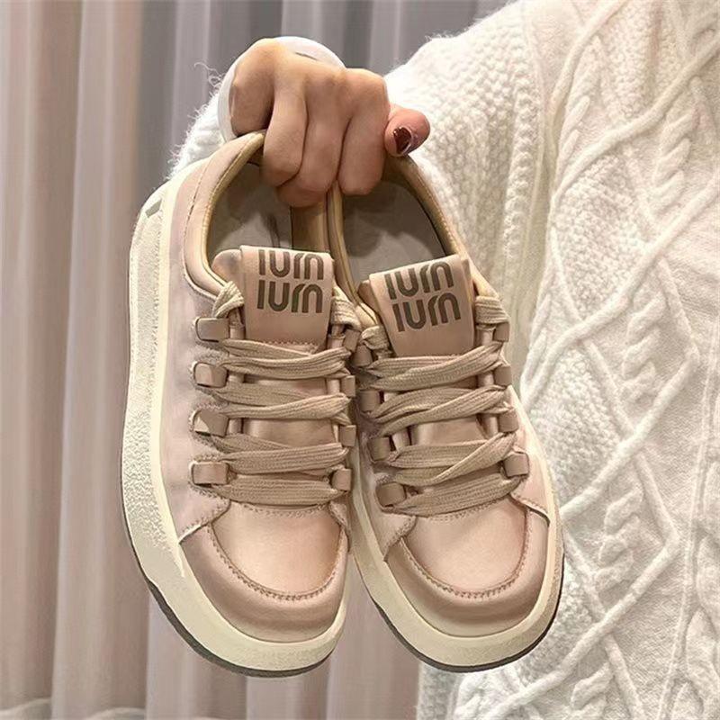 ins缎面鞋子百搭小白春秋老爹鞋