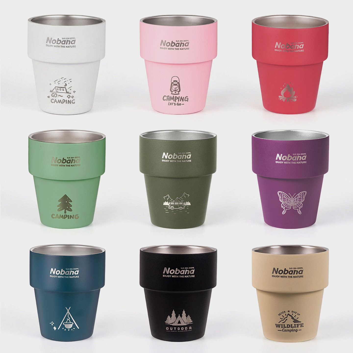 户外04不锈钢双层带盖水杯防烫登山露营杯野餐啤酒咖啡杯