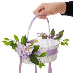 饰篮子 复活节手提花篮藤编织篮小清新花瓣篮花童撒花收纳篮节日装