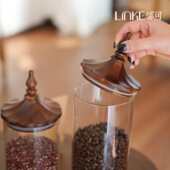 设计师款 尖顶玻璃储物罐 中古胡桃木咖啡豆收纳罐 LINKE邻可