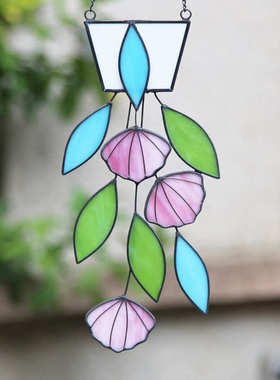 挂饰春天植物叶子吊饰彩色玻璃花盆叶子挂饰窗户玻璃艺术壁挂装饰