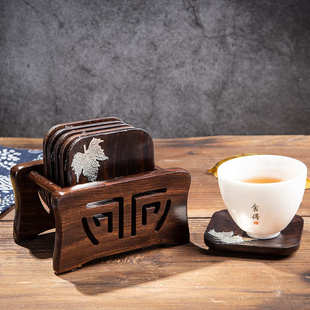 黑檀实木茶杯垫茶道功夫茶杯垫子收纳杯垫组合茶具配件家用隔热垫