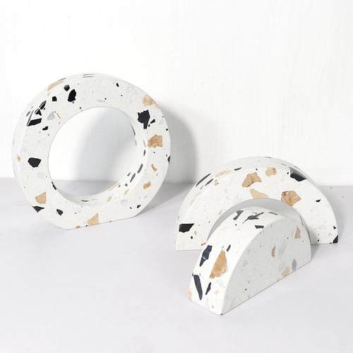 现代简约几何形水磨石镇纸摆件客厅电视柜书房书桌书档家居装饰品