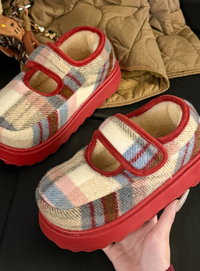 2025年新款复古格子包头拖鞋女时尚百搭厚底增高休闲外穿防滑拖鞋