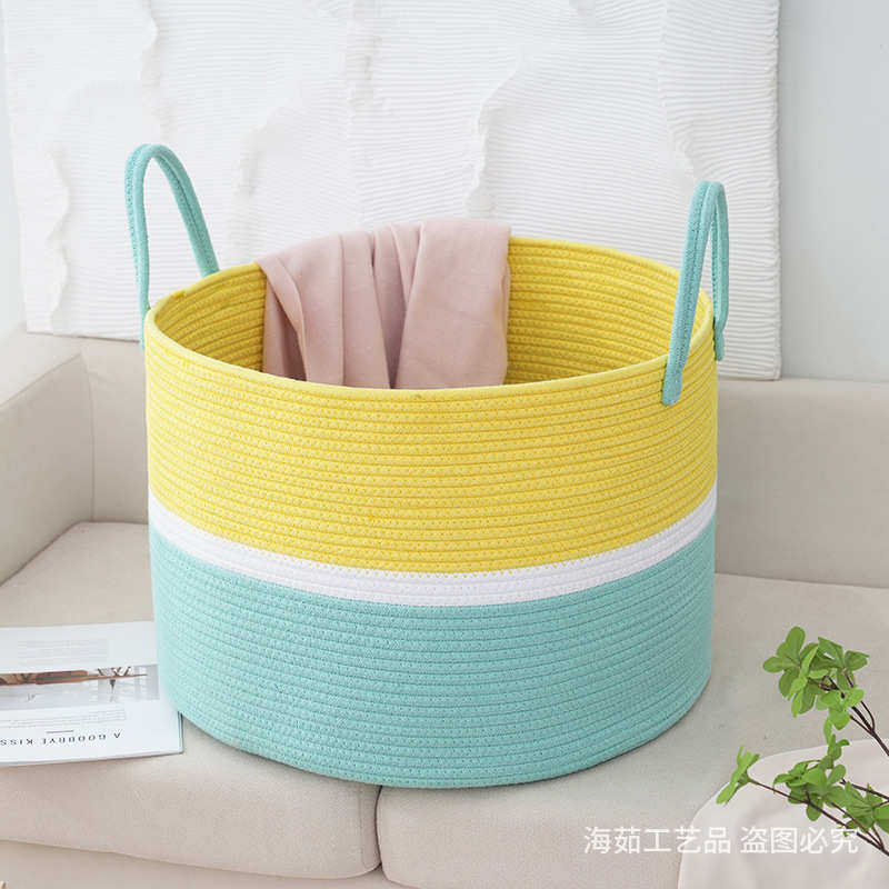 时尚拼色棉绳收纳篮简约大容量手提储物篮衣帽间卧室脏衣篮供应,收纳整理,其他收纳篮,淘宝优惠券,粉丝福利购,淘宝优惠卷