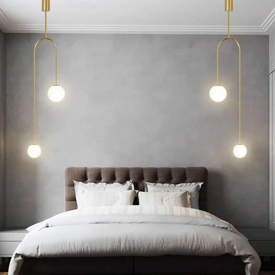 现代简约轻奢创意个性卧室床头吊灯北欧床i餐厅玻璃圆球客厅吊灯