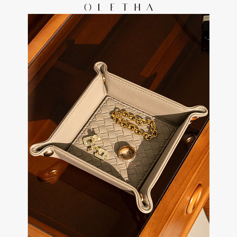 OLETHA轻奢编织收纳盒玄关钥匙收纳托盘珠宝首饰盘茶几杂物置物盘