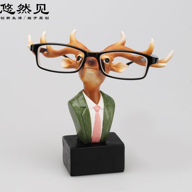 北欧工艺品眼镜展示架创意树脂礼品家居桌面装饰品鹿头眼镜架摆件