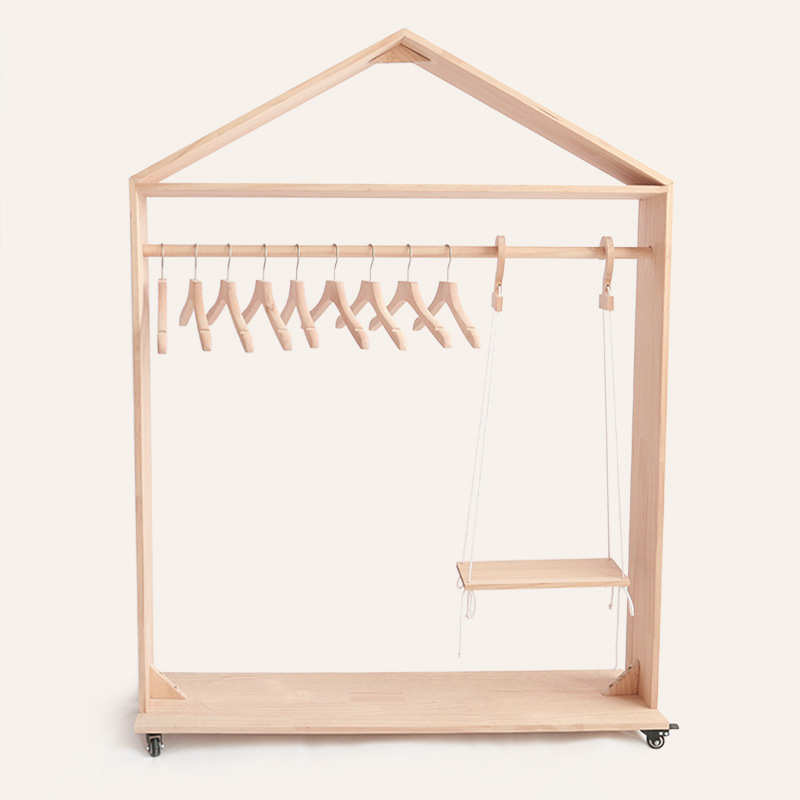 北欧风ins儿童房小房子落地滚轮衣架 可移动橱窗童装店服装展示架