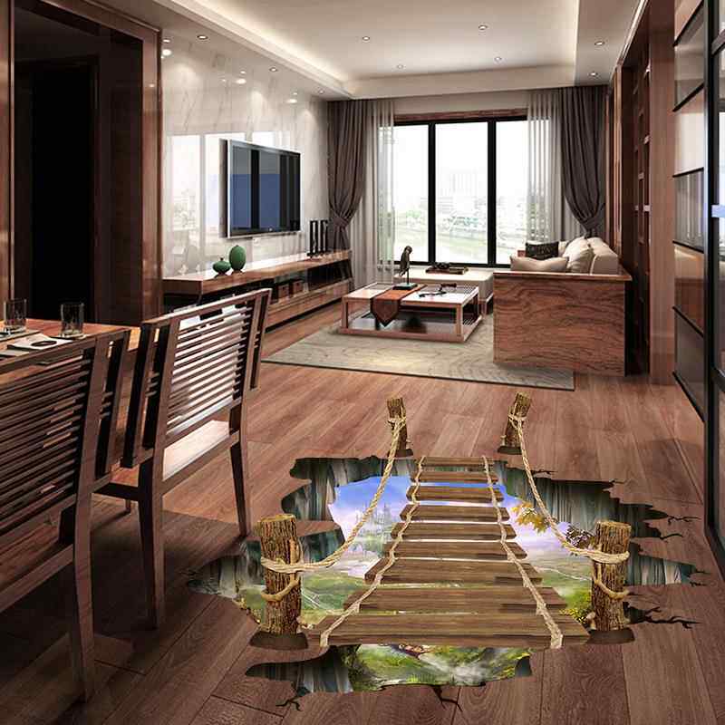 创意家居装饰画儿童房地板卡通卫生间地面贴纸吊桥PVC防水XL81