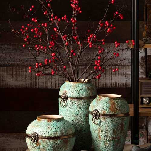 景德镇现代简约手工粗陶罐坛子花瓶插花干花做旧仿古花盆三件套