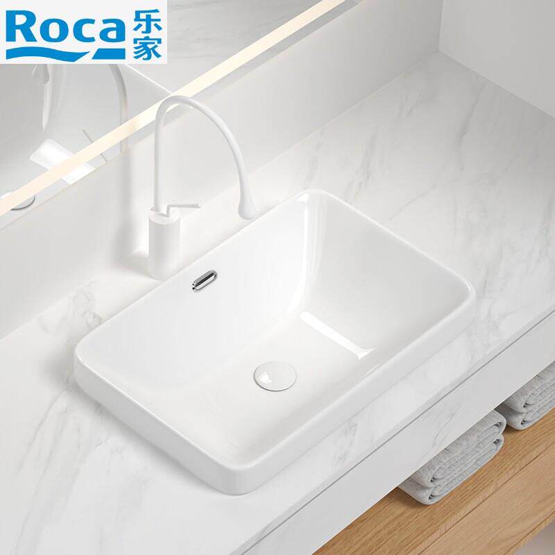 乐家ROCA台中盆半嵌入式家用陶瓷洗脸盆方形椭圆形洗手盆洗面盆正