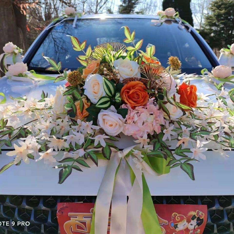 婚车花装饰花车头花大号高级头车仿真花一整套结婚庆吸盘式副车