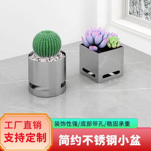 不锈钢花盆轻奢高档百搭阳台家用绿萝盆栽花卉吊兰多肉圆柱形花器