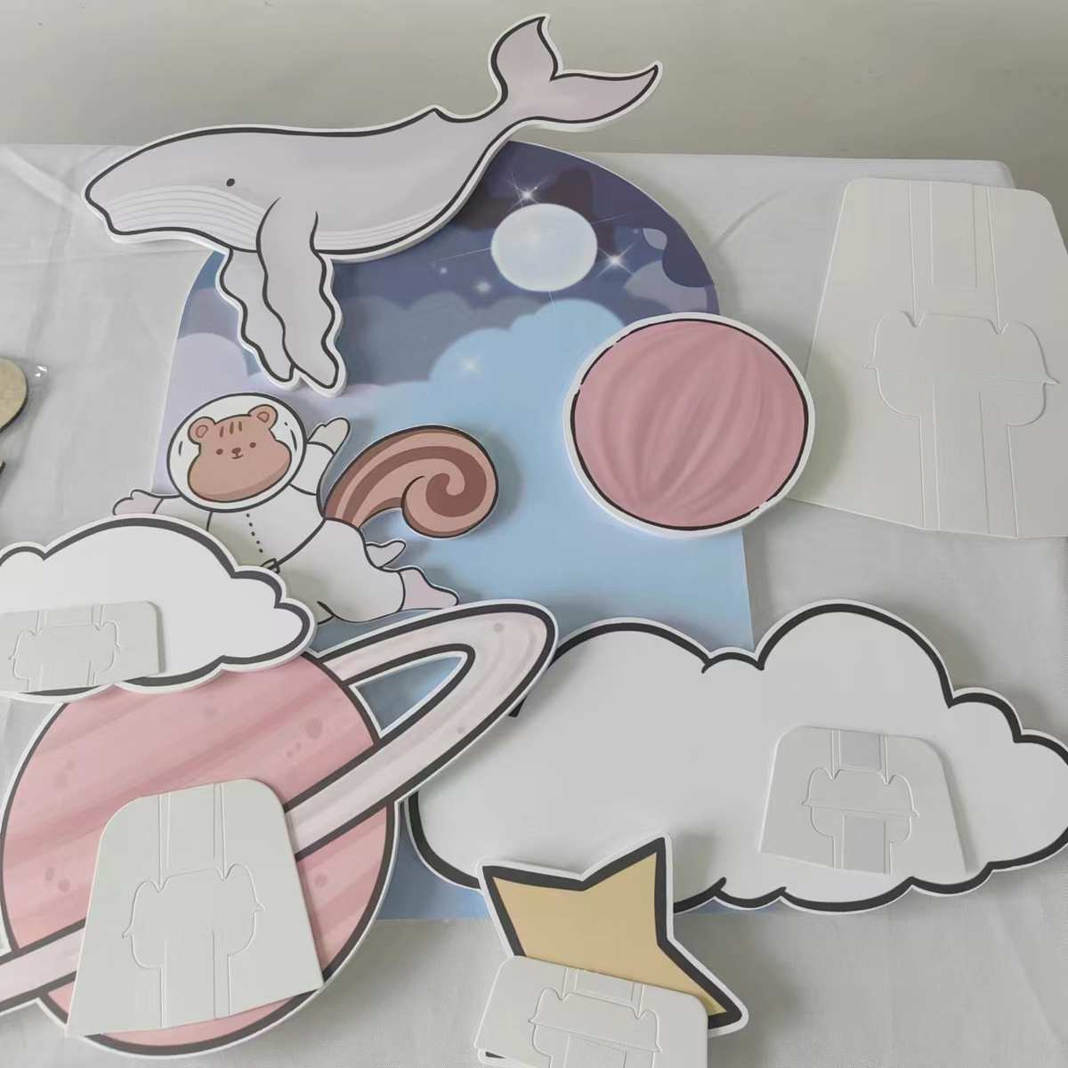 板生日美人鱼主题手绘kt装饰宴道具派对ins桌面百日淡紫色海洋