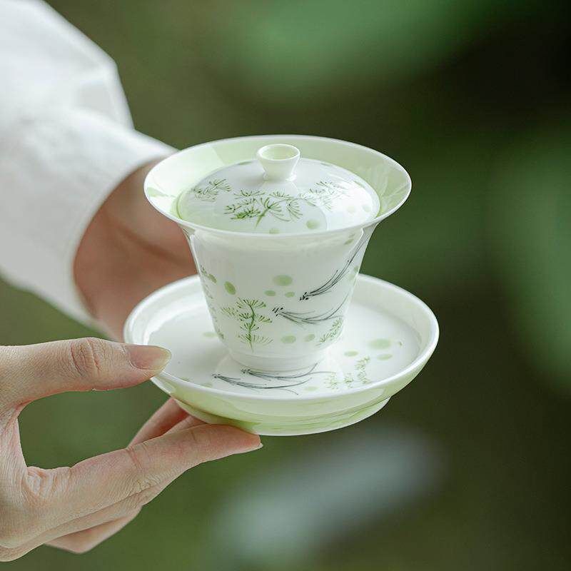 弥言纯手绘水草鱼壶承陶瓷圆形干泡盘家用茶点盘日式茶台盖碗托盘